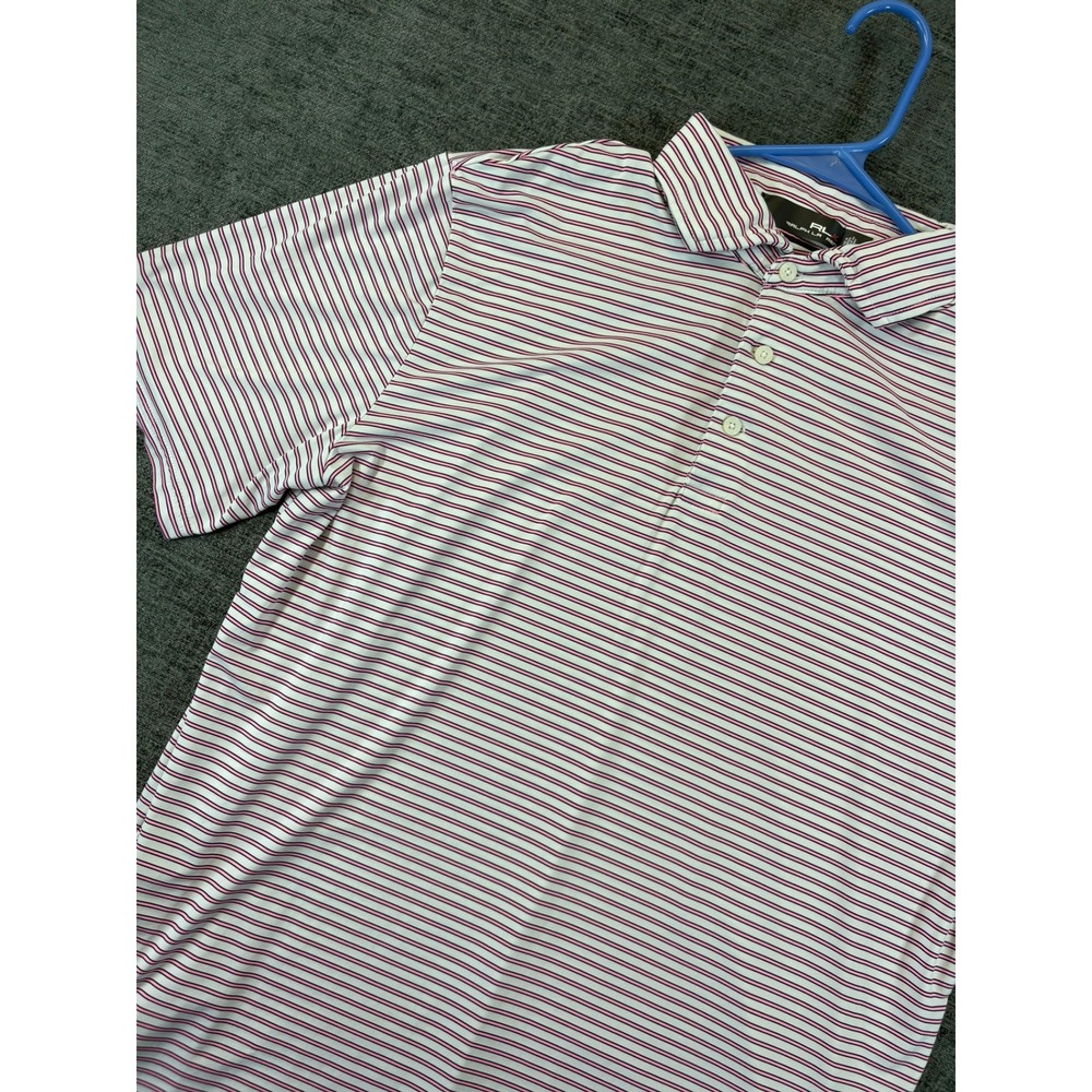 RLX Ralph Lauren Polo Shirt Mens M White Pink Navy Striped Performance Golf